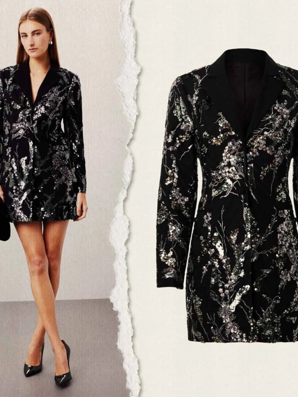 DRESS THE POPULATION Berkley Sequin Mini Dress Blazer Cocktail Black Silver M L